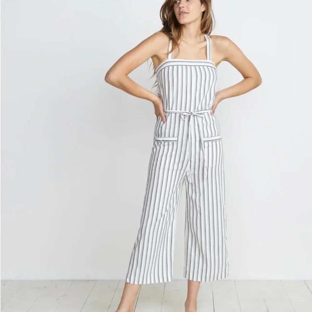 Marine Layer Jumpsuit Striped Overalls XS White Black Womens Wide Leg Tencel